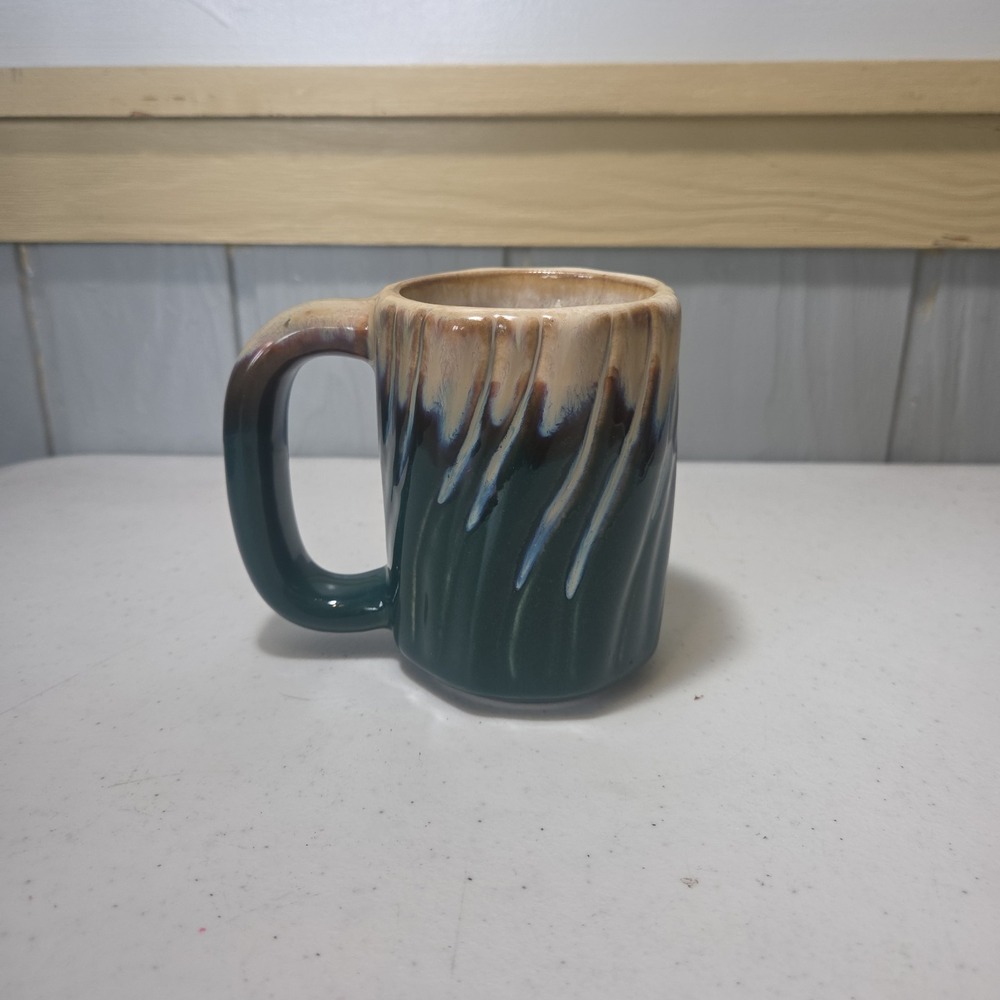 Rodolfo Padilla Stoneware Art Pottery Drip Glaze Blue Green & Tan Signed Mug